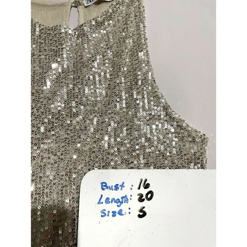 Zara bodysuit sequins glam disco night out sylver festive women S
